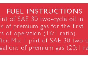 Fuel instruction decal Model 96 Dirt Squirt